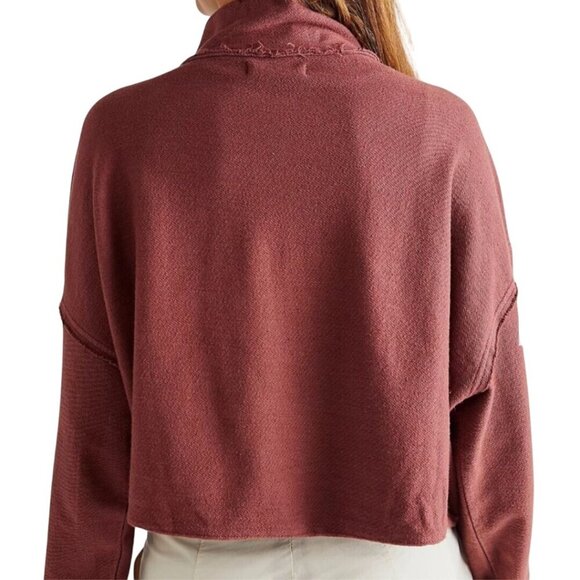 Free People We The Free Kitty Pullover Faded Rust Pockets Zip Raw Seams Size L - Picture 7 of 12